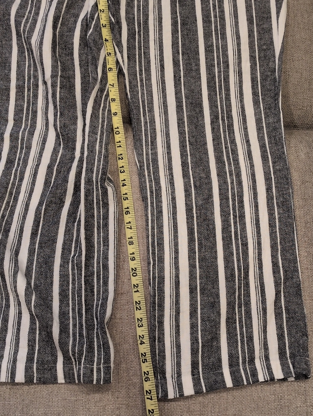 Ellen Tracy Charcy Gray & White Vertical Stripe Linen Blend Pant Large - Picture 8 of 11